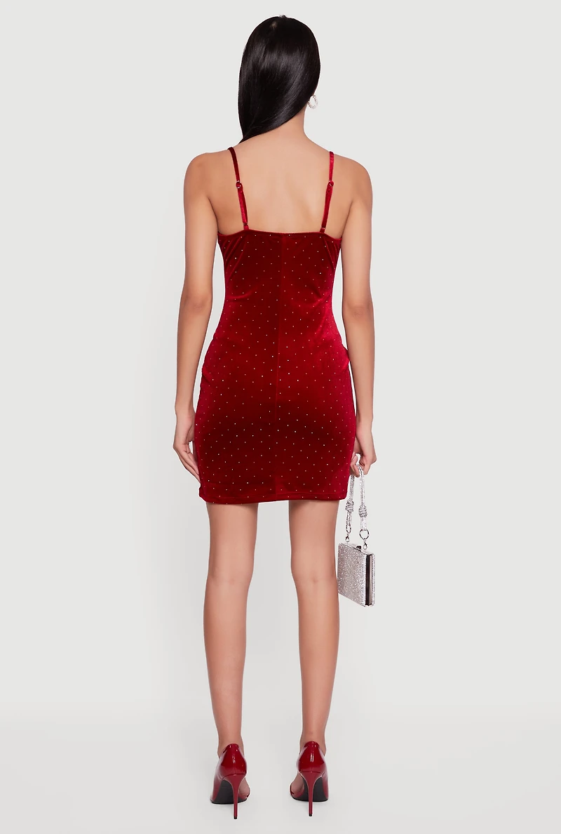 Velvet Bustier Mini Dress with Rhinestones
