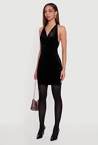 Womens Velvet Halter Neck Mini Dress, Black, Size L