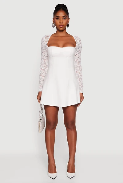 Lace Long Sleeve Sweetheart Skater Dress