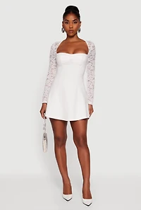 Lace Long Sleeve Sweetheart Skater Dress