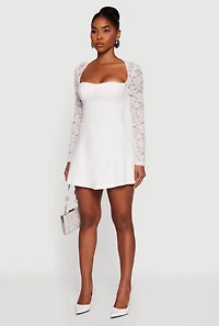 Lace Long Sleeve Sweetheart Skater Dress