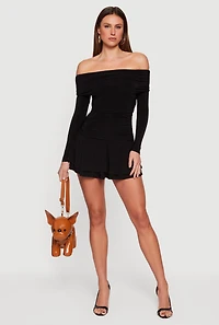 Ruched Fold Over Off the Shoulder Tiered Skater Dress