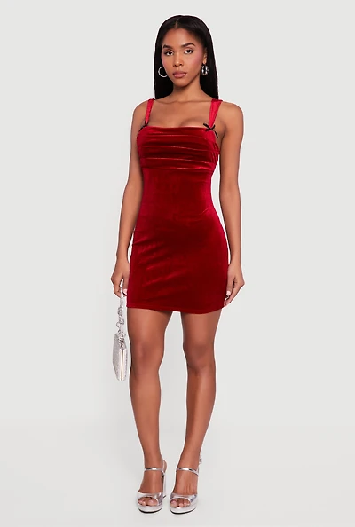 Velvet Bow Detail Tie Back Mini Dress