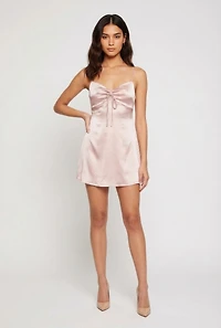 Satin Bow Front V-Neck Mini Dress