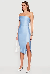 Off the Shoulder Ruched Midi Dress with Side Slit