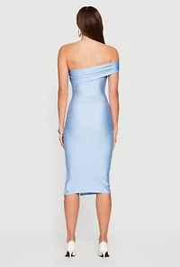 Off the Shoulder Ruched Midi Dress with Side Slit