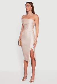 Womens Off the Shoulder Ruched Midi Dress with Side Slit, S