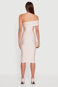 Womens Off the Shoulder Ruched Midi Dress with Side Slit,