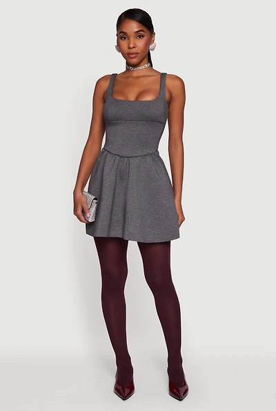 Scuba Square Neck Open Back Corset Skater Dress