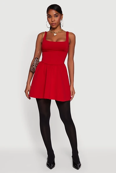 Scuba Square Neck Open Back Corset Skater Dress