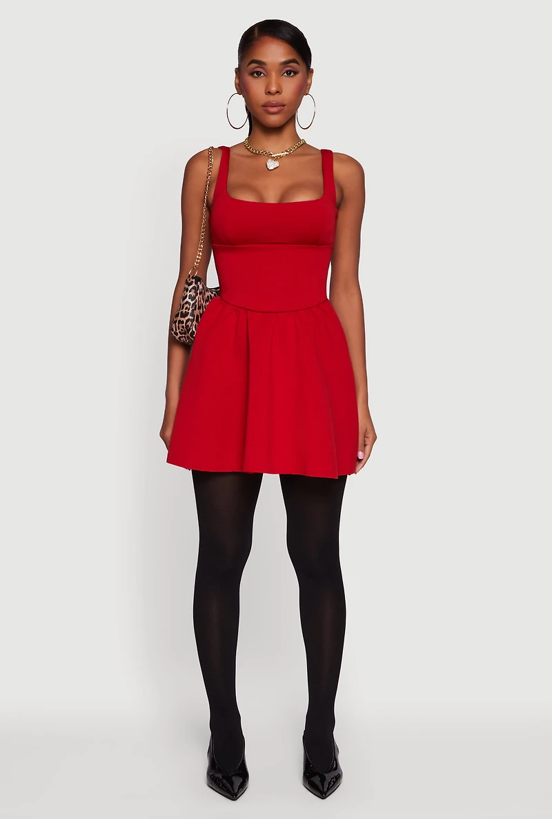 Scuba Square Neck Open Back Corset Skater Dress