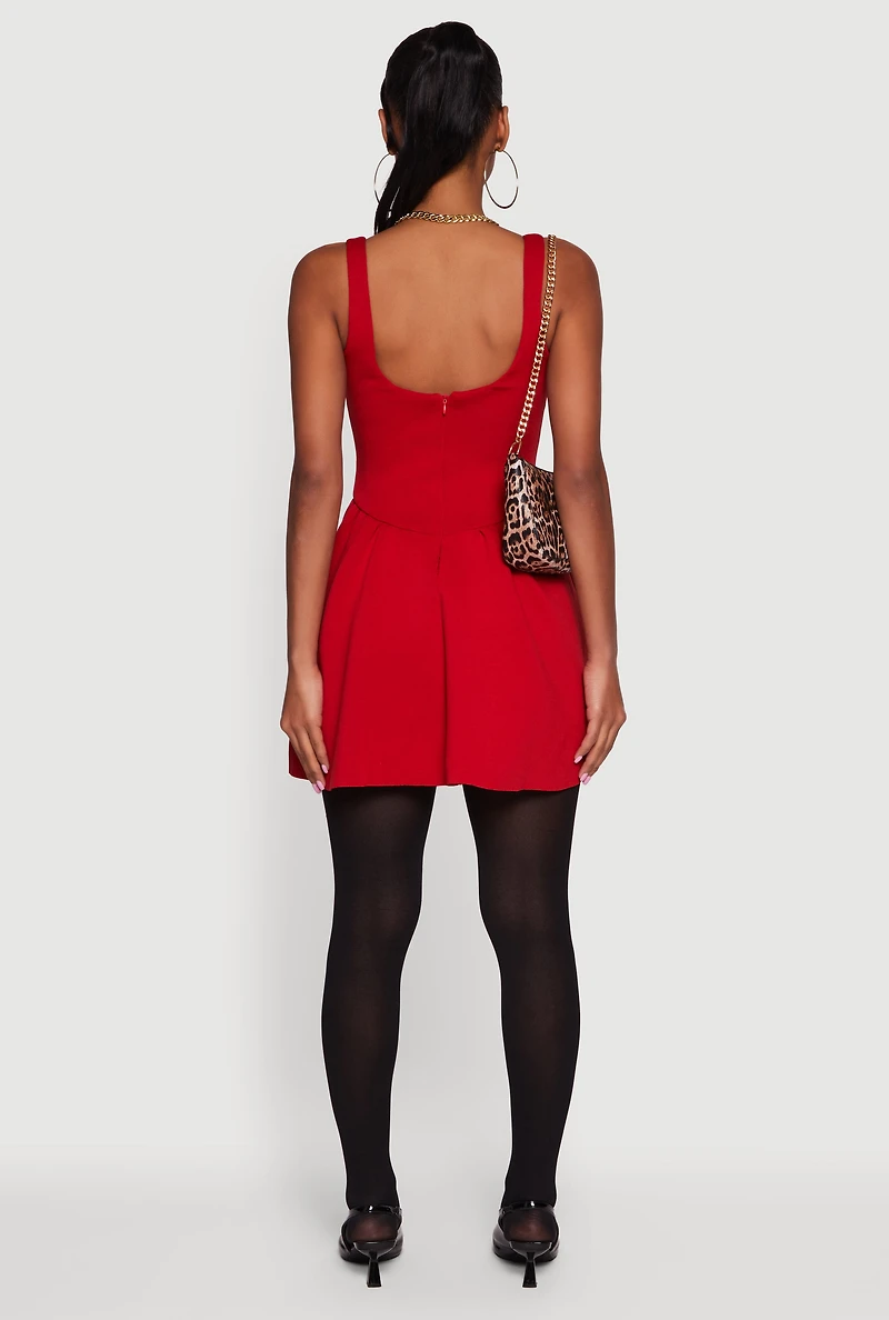 Scuba Square Neck Open Back Corset Skater Dress