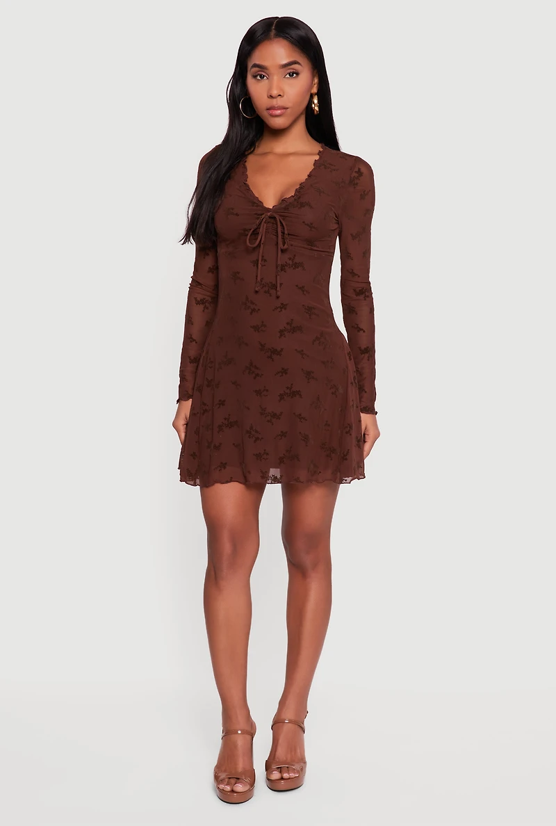 Floral Velvet Burnout Mesh Overlay Skater Dress