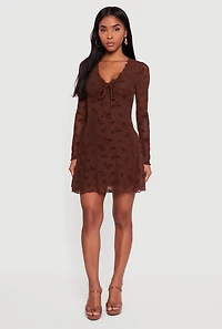 Floral Velvet Burnout Mesh Overlay Skater Dress