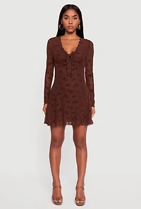 Floral Velvet Burnout Mesh Overlay Skater Dress