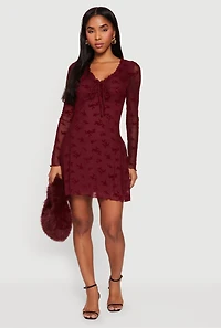 Floral Velvet Burnout Mesh Overlay Skater Dress