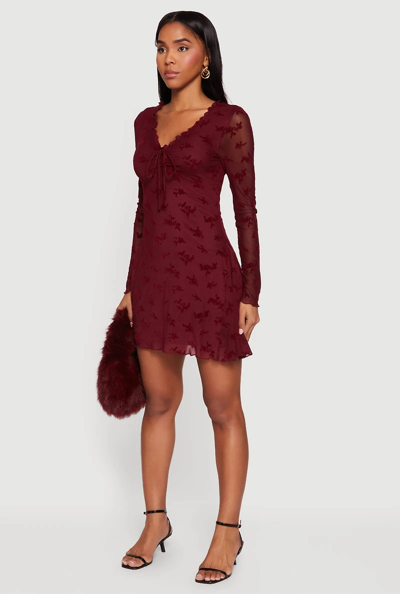 Floral Velvet Burnout Mesh Overlay Skater Dress