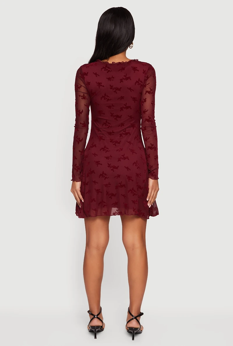 Floral Velvet Burnout Mesh Overlay Skater Dress