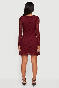 Floral Velvet Burnout Mesh Overlay Skater Dress