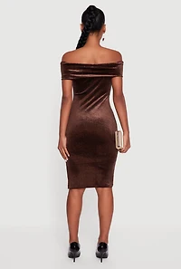 Velvet Glitter Off the Shoulder Midi Dress with Side Slit