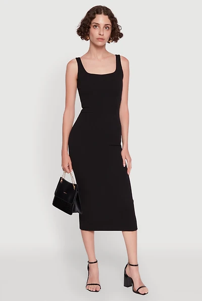 Womens Iris Textured Knit Tank Midi Dress, Black, Size S