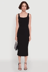 Womens Iris Textured Knit Tank Midi Dress, Black, Size S