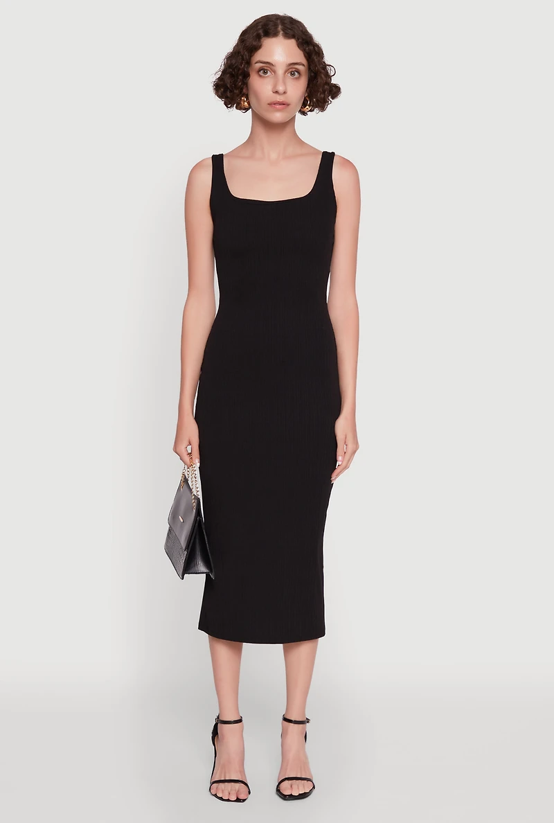Womens Iris Textured Knit Tank Midi Dress, Black, Size L