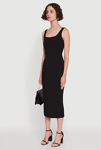 Womens Iris Textured Knit Tank Midi Dress, Black, Size M