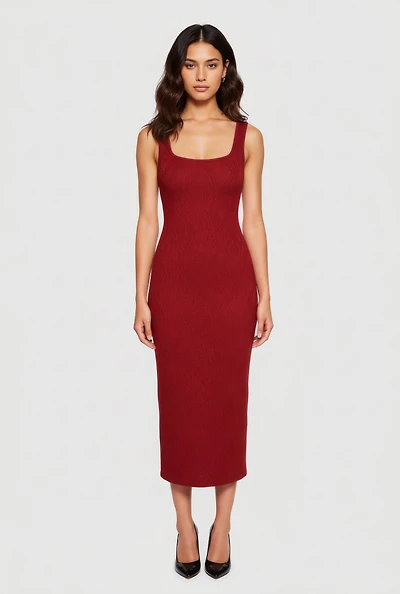 Womens Iris Textured Knit Tank Midi Dress, Burgundy, Size S