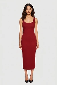 Womens Iris Textured Knit Tank Midi Dress, Burgundy, Size S