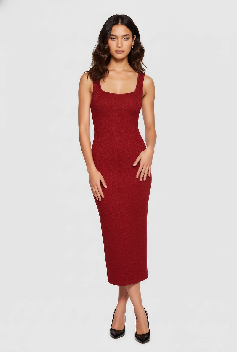 Womens Iris Textured Knit Tank Midi Dress, Burgundy, Size S