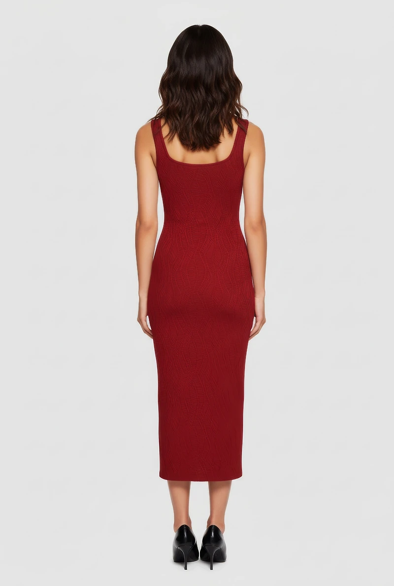 Womens Iris Textured Knit Tank Midi Dress, Burgundy, Size S