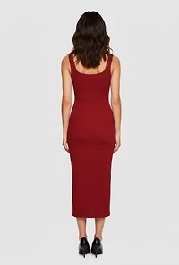 Womens Iris Textured Knit Tank Midi Dress, Burgundy, Size S