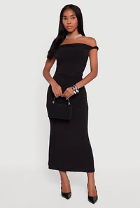 Glitter Off the Shoulder Twist Strap Ruched Side Dress