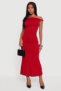 Glitter Off the Shoulder Twist Strap Ruched Side Dress