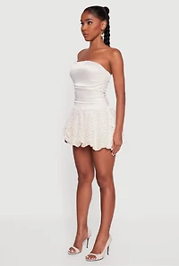 Satin Strapless Lace Bubble Hem Cocktail Dress