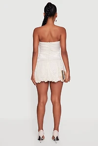 Satin Strapless Lace Bubble Hem Cocktail Dress