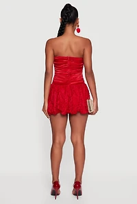 Womens Satin Strapless Lace Bubble Hem Cocktail Dress, Red, Size L