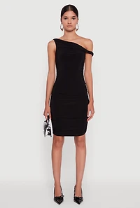 Womens Ruched One Shoulder Bodycon Mini Dress,