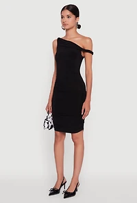 Womens Ruched One Shoulder Bodycon Mini Dress,