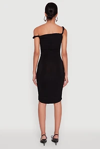 Womens Ruched One Shoulder Bodycon Mini Dress,