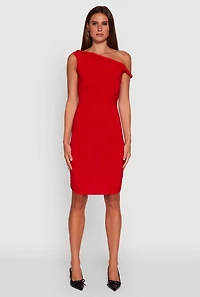 Womens Ruched One Shoulder Bodycon Mini Dress, Red, Size M