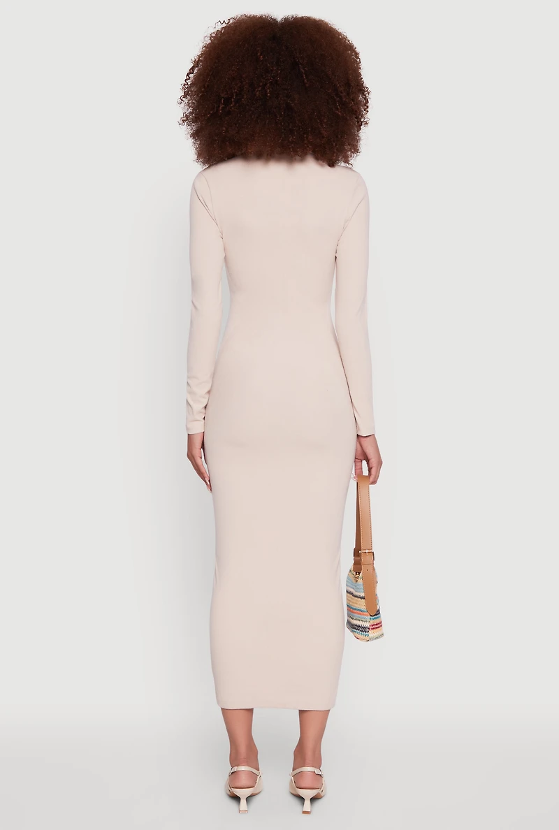 Womens Collared Double Zip Front Midi Dress, Beige, Size S