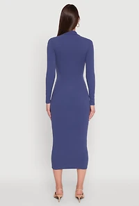 Womens Collared Double Zip Front Midi Dress, Blue, Size M
