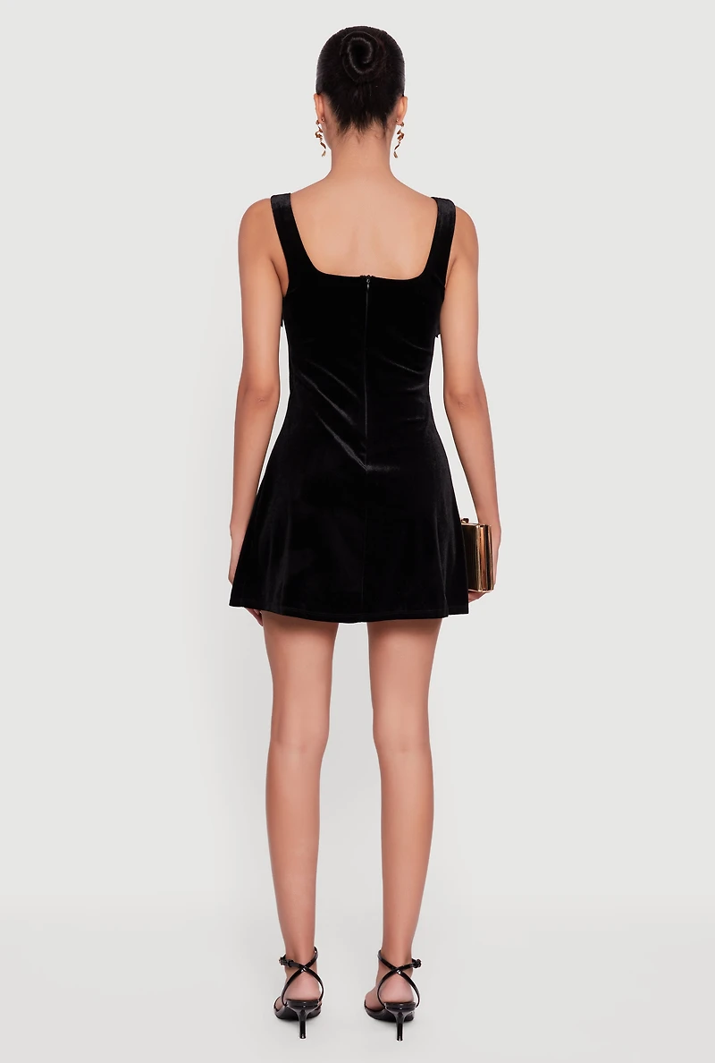Velvet Bow Strap Square Neck Mini Dress