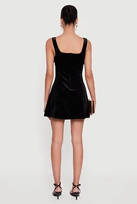Velvet Bow Strap Square Neck Mini Dress