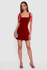 Velvet Bow Strap Square Neck Mini Dress