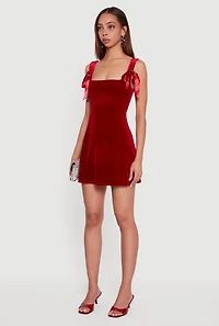 Velvet Bow Strap Square Neck Mini Dress