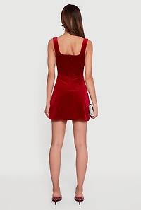 Velvet Bow Strap Square Neck Mini Dress