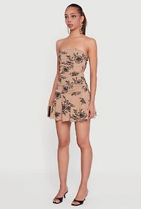 Glitter Floral Ruched Strapless Mini Dress